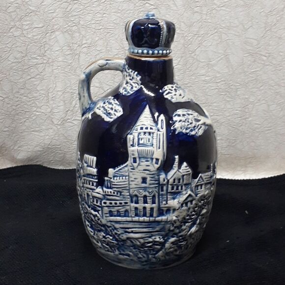Vintage Jug Decanter Music Box With Stopper Plays "How Dry I Am" In Cobalt Blue - Picture 2 of 6